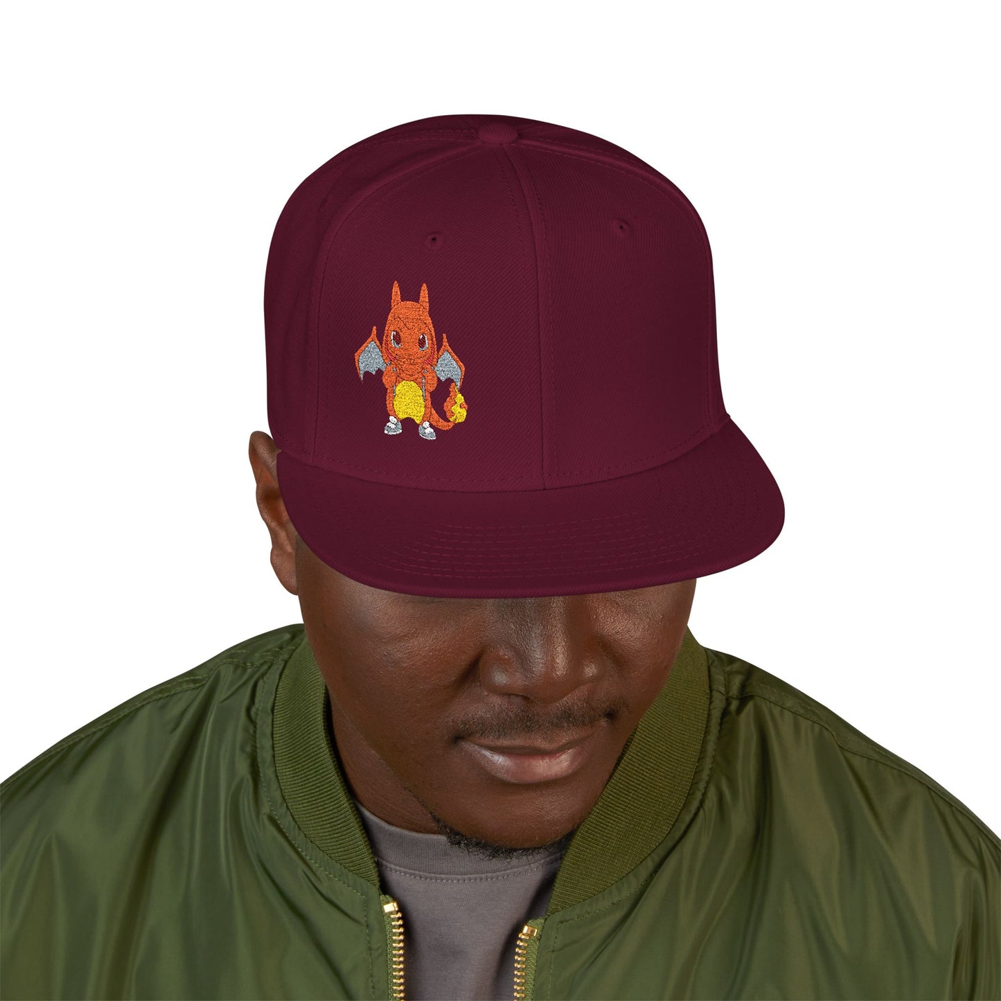 Embroidered fire lizard hoodie hat